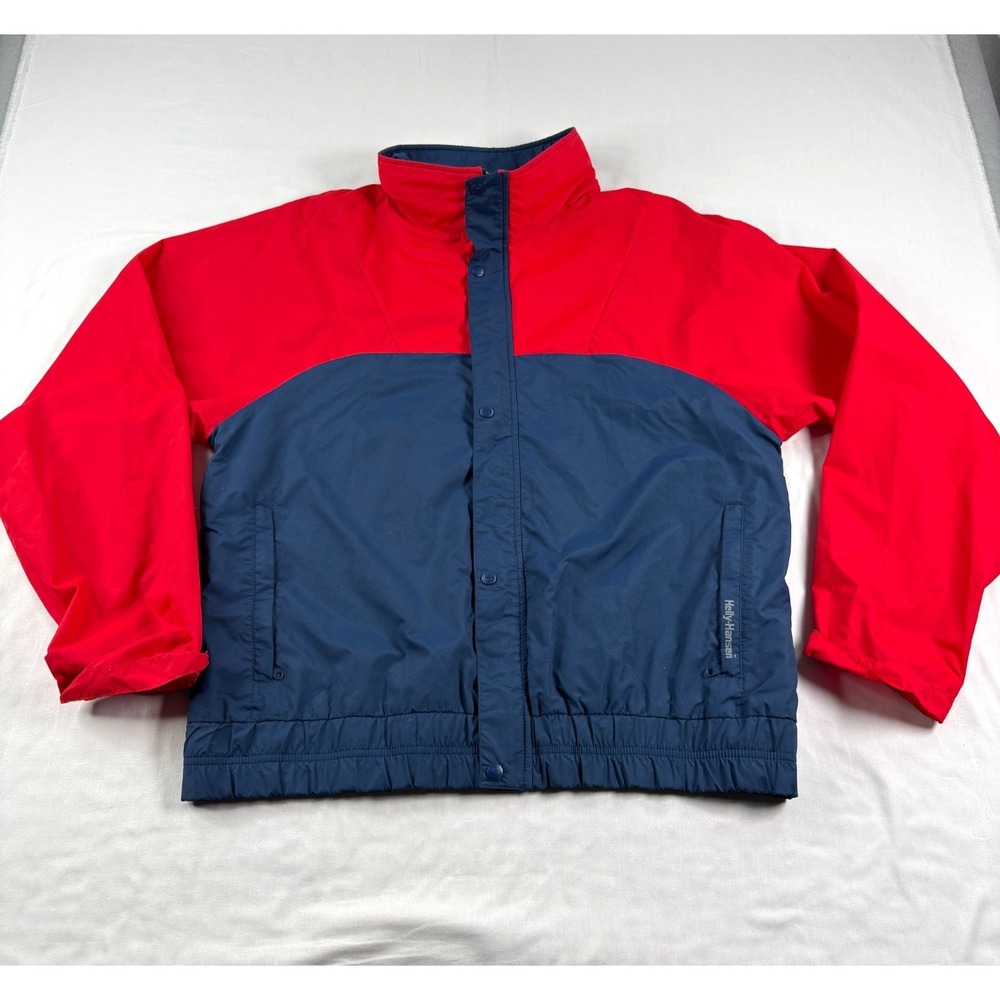 Vintage Helly Hansen Jacket Mens L Blue Red Windbreaker Packable Full Zip 90s